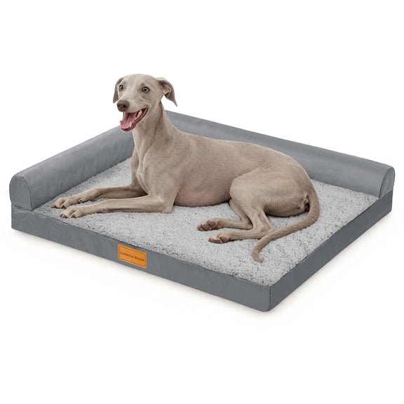 Exclusivo Mezcla L-Shaped Pet Couch Bed with Removable and Washable Cover, Orthopedic Dog Bed for Large Dogs with Non-Slip Bottom, 42"×28", Grey