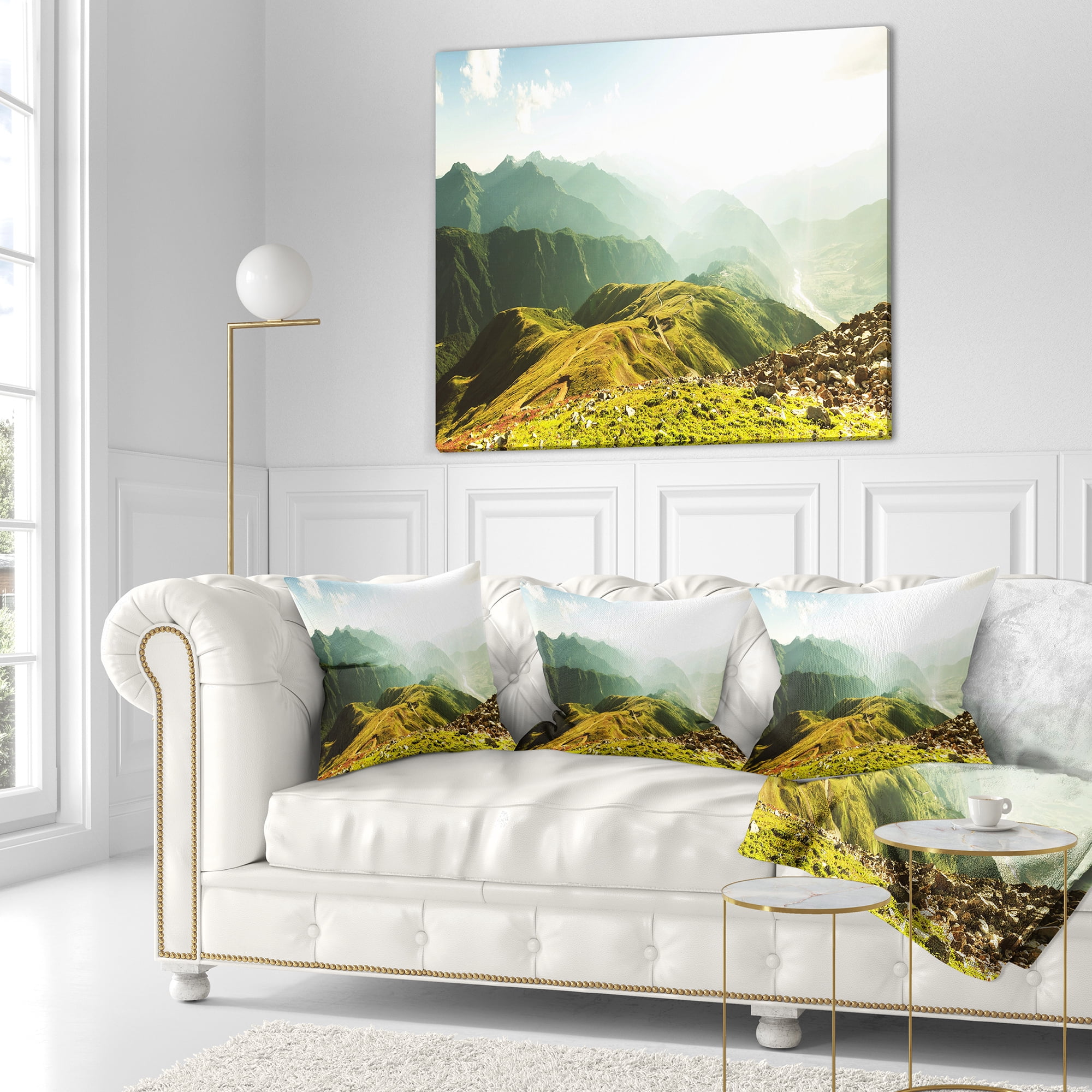 Designart Caucasus Mountains Panorama - Landscape Printed Throw Pillow - 18x18