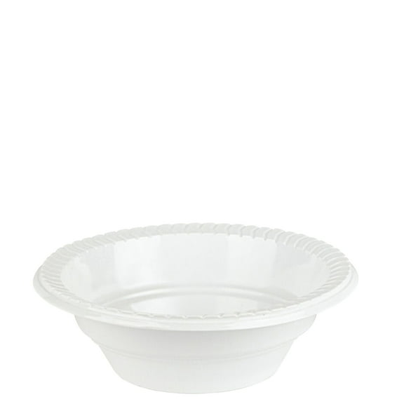 12oz White Round Plastic Bowl - Elegant Disposable Serving Bowl for Weddings, Parties, and Special Events - Durable, Reusable Tableware - Perfect for Catering and Buffets (10)