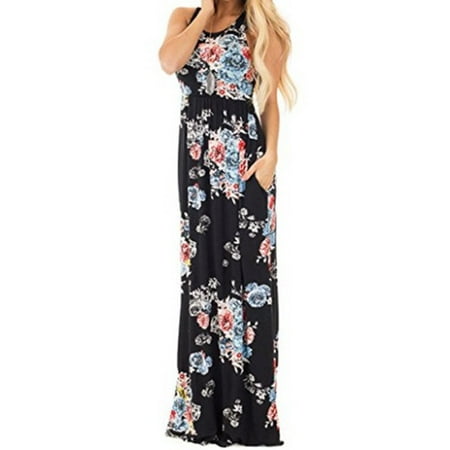 Chain Print Dress - Women Sleeveless Floral Print Casual Bench Long Dress
