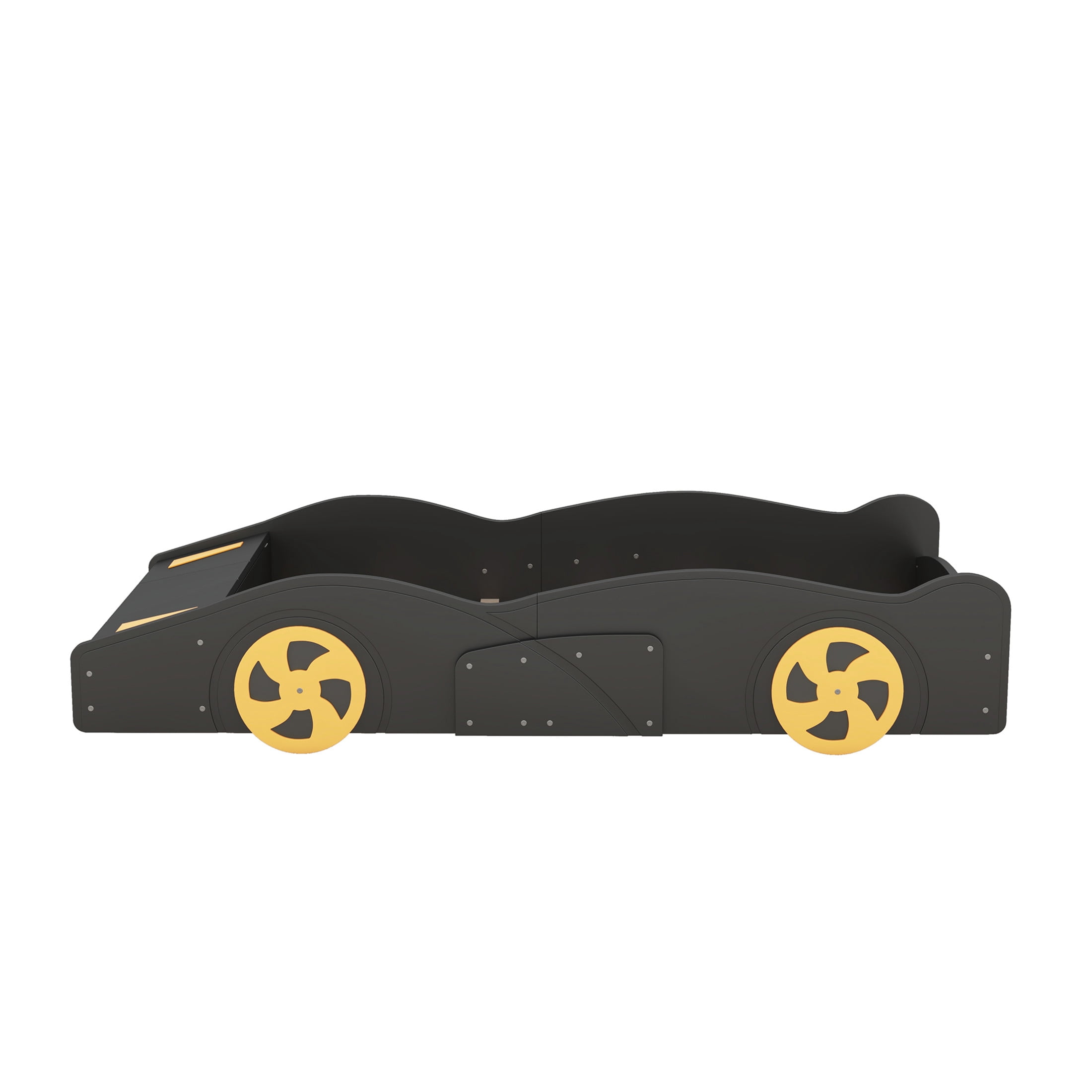 Noble House Devon Twin Size Race Car Platform Bed with Wheels and Storage, Pine Wood Kids Bed, Black