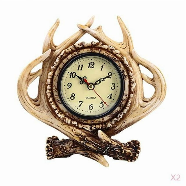2x Reloj De De Escritorio De Resta De Ciervo De Resina De Vintage Reloj De Batería