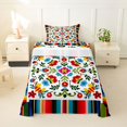 thumbnail image 2 of Manfei Bohemian Floral Twin Sheets, Folk Serape Flower Bedding, Cream Blue, 3 Pieces, 1 Flat Sheet, 1 Fitted Sheet and 1 Pillowcase, 2 of 6
