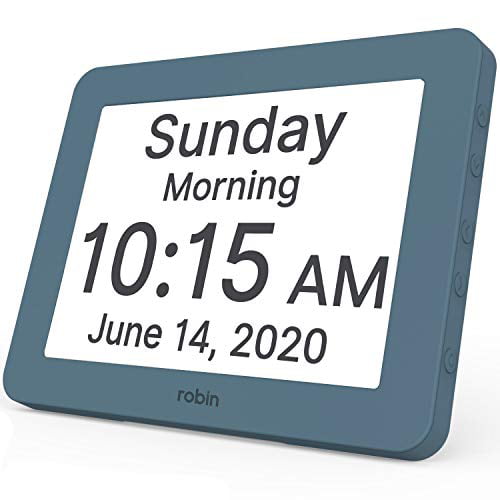 White Robin Digital Day Clock Alarms Calendar Dementia Clock Helps Memory Loss 