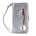 thumbnail image 2 of Samsung Galaxy S10+ Case, Dteck Bling Glitter PU Leather Zipper Wallet Case Cover With Hand Strap For Galaxy S10 Plus, Silver, 2 of 5