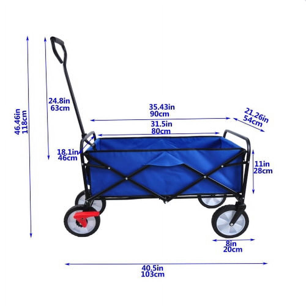 Derzers Folding Collapsible Wagon Cart, Heavy Duty Utility Wagon, Adjustable Handle, for Garden, Grocery, Beach & Camping Use