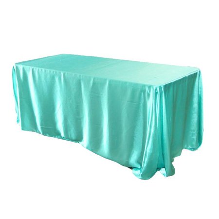 

1 Pc 90 X156 Rectangular Satin Tablecloth - Light Turquoise(Machine Washable) For Wedding Or Event Decor