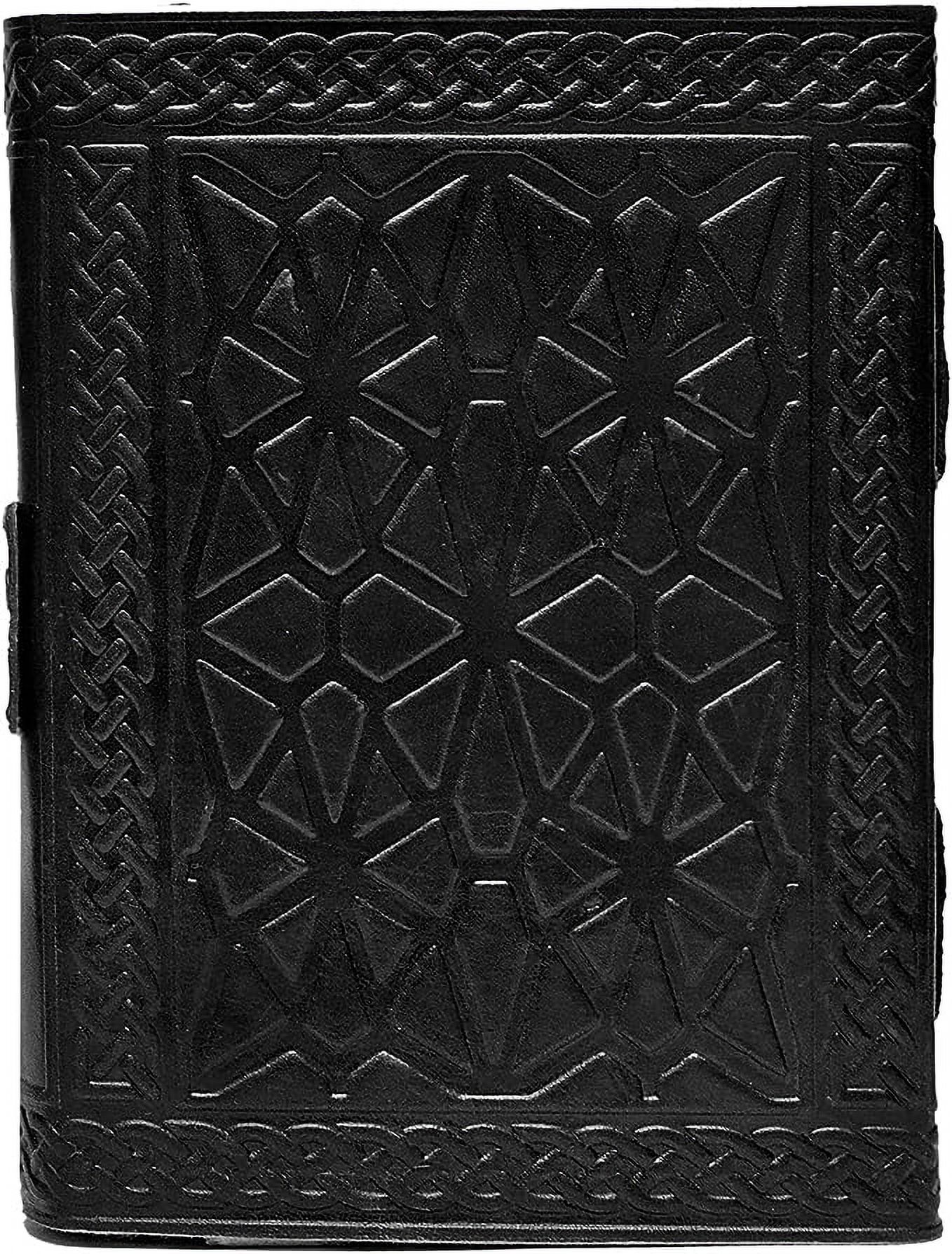 RUZIOON 3 Moon Blue Lapiz Embossed Vintage Leather Journal | 240 Pages of Antique Handmade Deckle Edge Vintage Paper, Leather Sketchbook, Drawing Journal, Great Gift (5 by 7 inch, black)