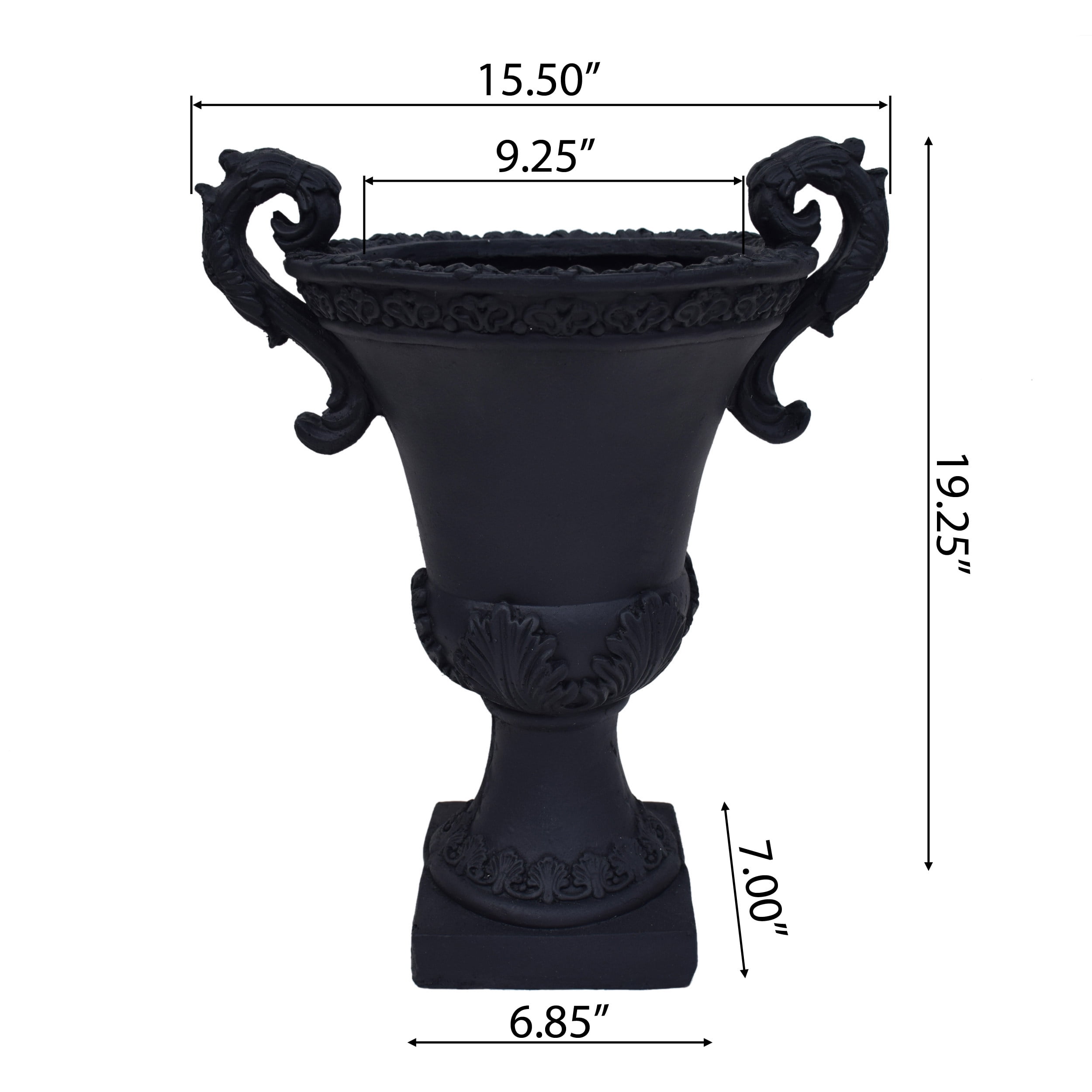 GDF Studio Tunlaw Outdoor Traditional Roman Chalice Stone Garden Urn Planter, Black