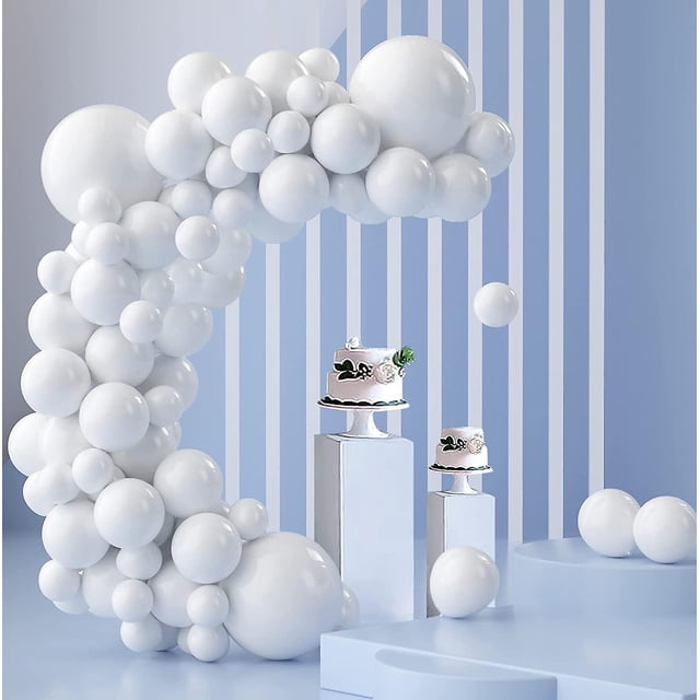 Ornamento Decoración 106pcs Kit de arco de guirnalda de globo blanco 30-25-12-45 cm Diferentes tamaños Globos de helio de fiesta de látex blanco mate Conjunto con tira de globo Fo