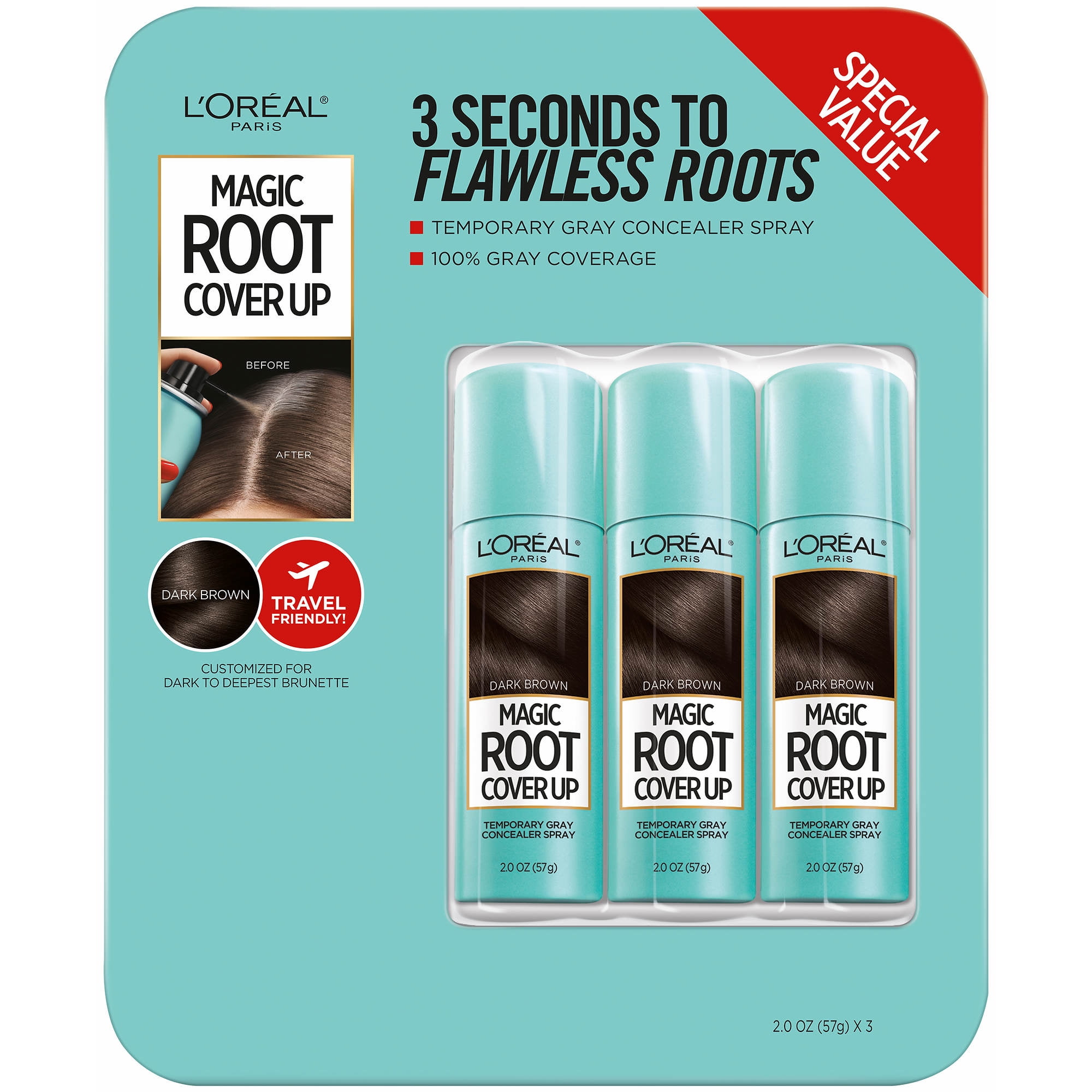 L'Oreal Paris Magic Root Cover Up Gray Concealer Spray, Dark Brown, 3