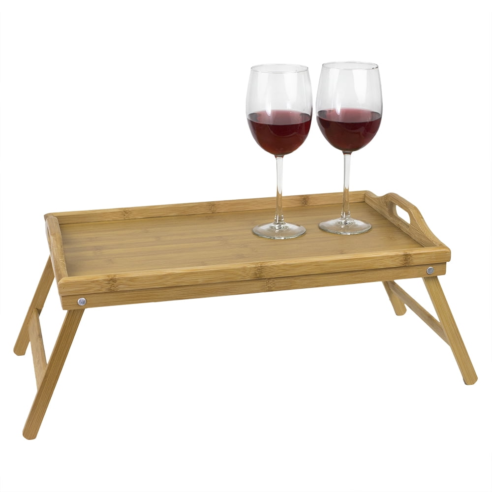 Home Basics Multi-Purpose Folding Bamboo Bed Tray with Cut-out Handles (3 Pack)