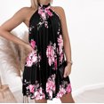 thumbnail image 1 of Floenr Sundresses for Women,Fashion Women Summer Halter Neck Sleeveless A Buckle Printing Sleeveless Pleated Dress Skirt, 1 of 7