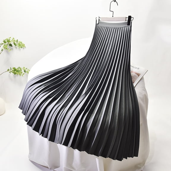 Women's Plus Size Pleated Mid-Long A-Line Skirt High Waist Flowy Elegant Slimming Fall Winter New