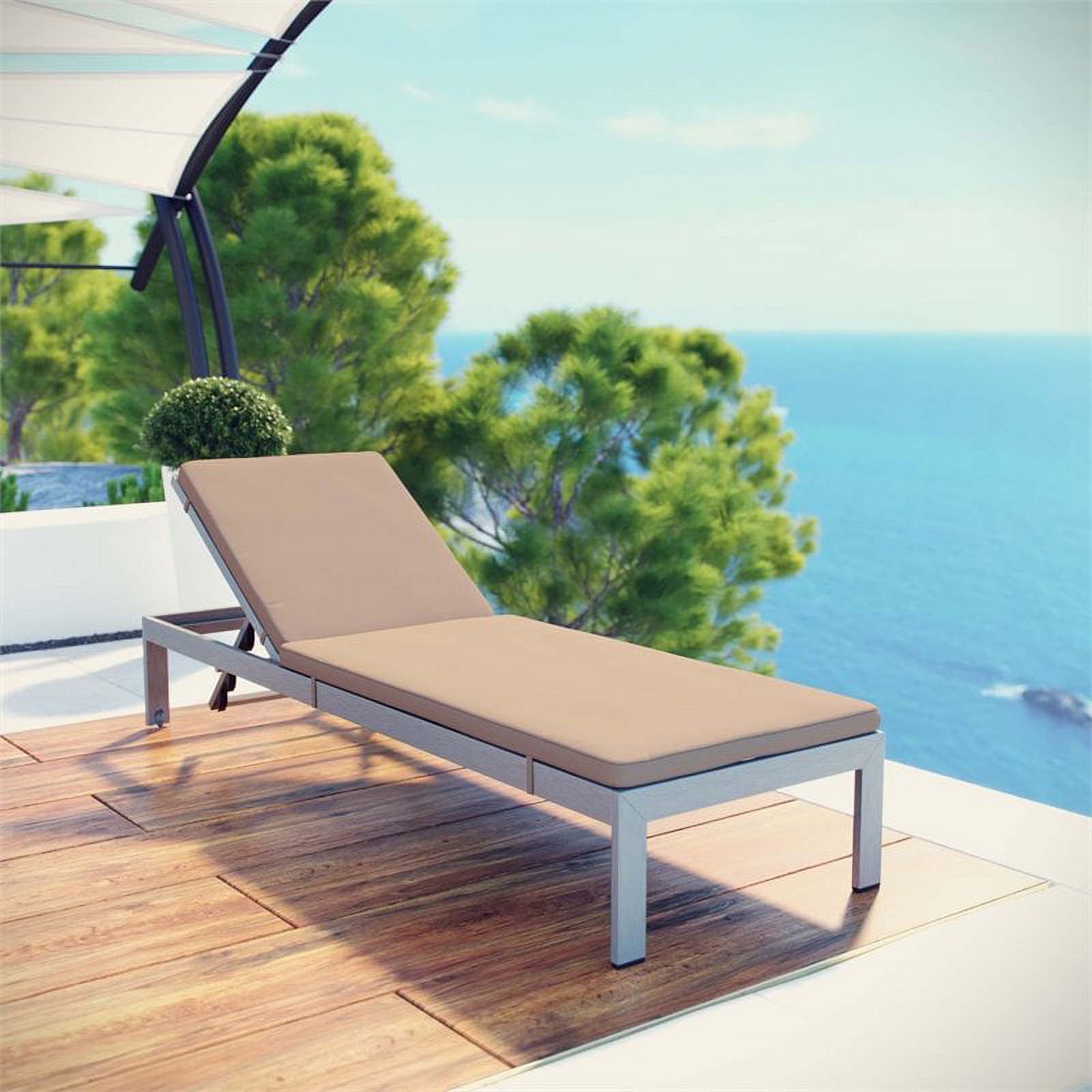 Pemberly Row  Plastic Wood Reclining Patio Chaise Lounge in Silver and Mocha - image 2 of 4