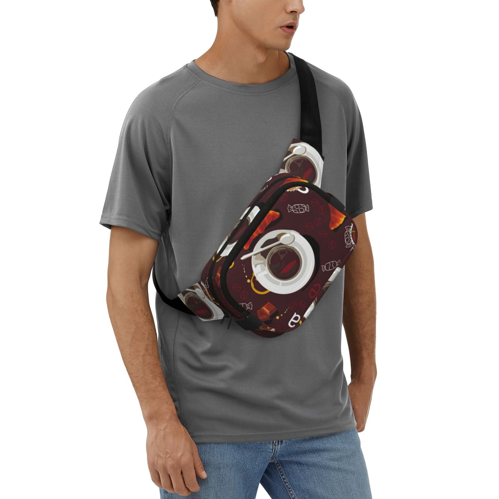Picia A Cup Of Black Coffee On A Saucer Print Square Double-Layer Waist Bag Mini Adjustable Waist Belt Bag Exercise Running Travel Hiking