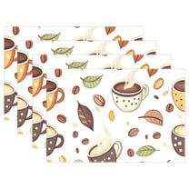 Ryvnso Placemats Set of 4 Coffee Beans Cups Leaves Dining Mats Heat-Resistant Non-Slip Washable Table Mat
