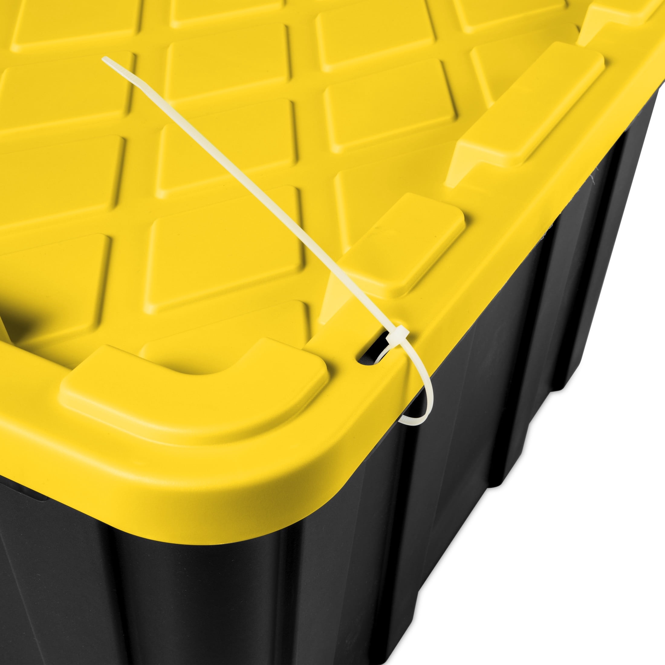 Sterilite Large Storage Bin, 27 Gallon Durable Plastic Storage Tote with Snap-On Lid, Black and Yellow, 6 Pack