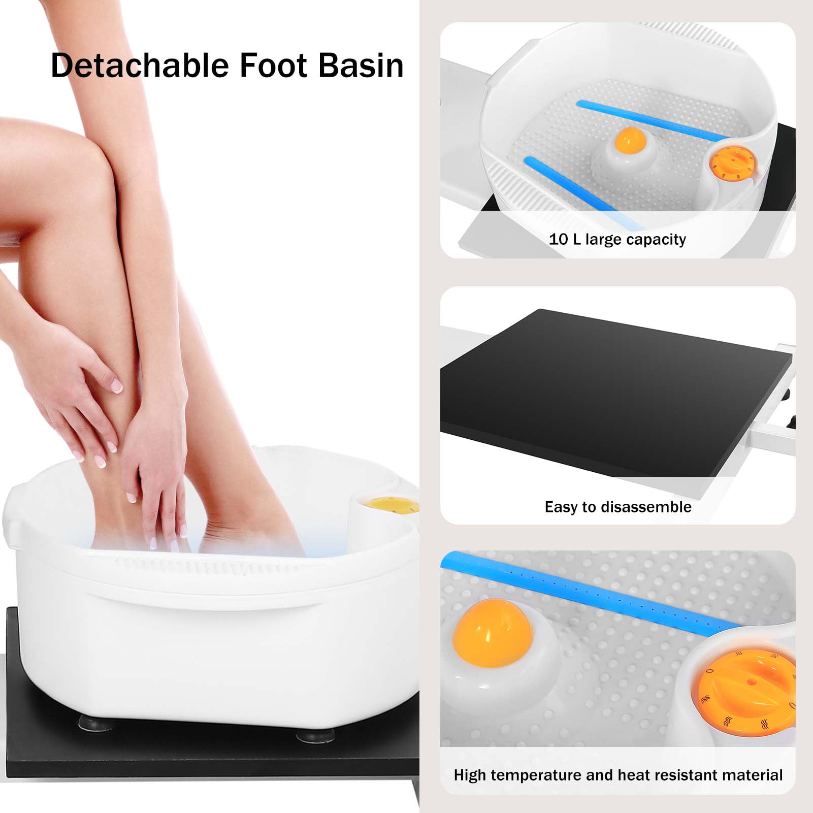 Reclining Pedicure Chair with Foot Bath, No Plumbing Spa Pedicure Station for Nail Tech, 360° Swivel Adjustable Pedicure Unit with Stool