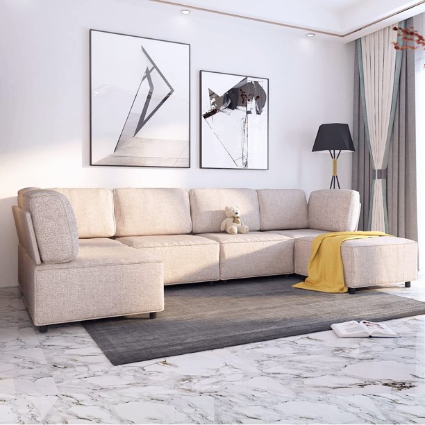 BALUS 120"W Sectional Sofa, Soft Cozy Lounge, Convertible Modular