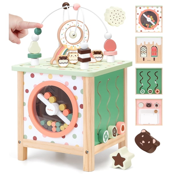 Par de juguetes Montessori de madera con forma de cubo de actividad para 1 a 3 años