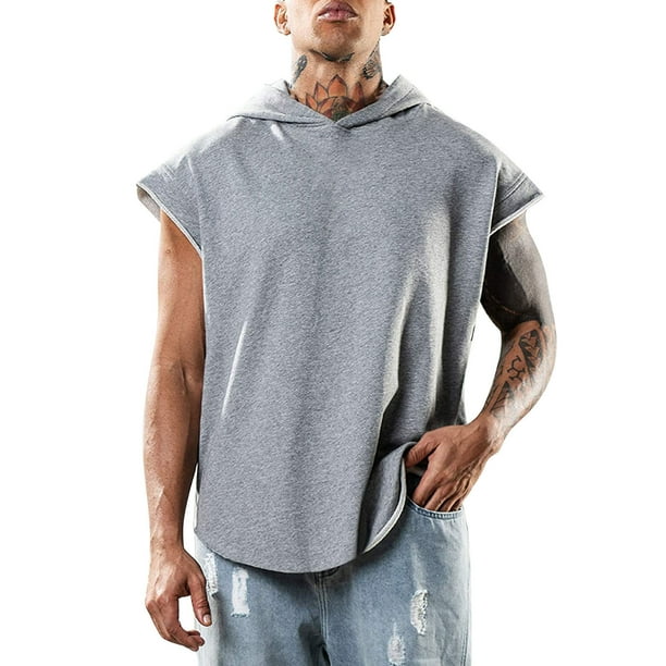 Chaleco sin mangas con capucha para hombre, 96 % poliéster, para fitness, jersey de entrenamiento con tejido transpirable, tallas estadounidenses M-XXXL, gimnasio/deporte
