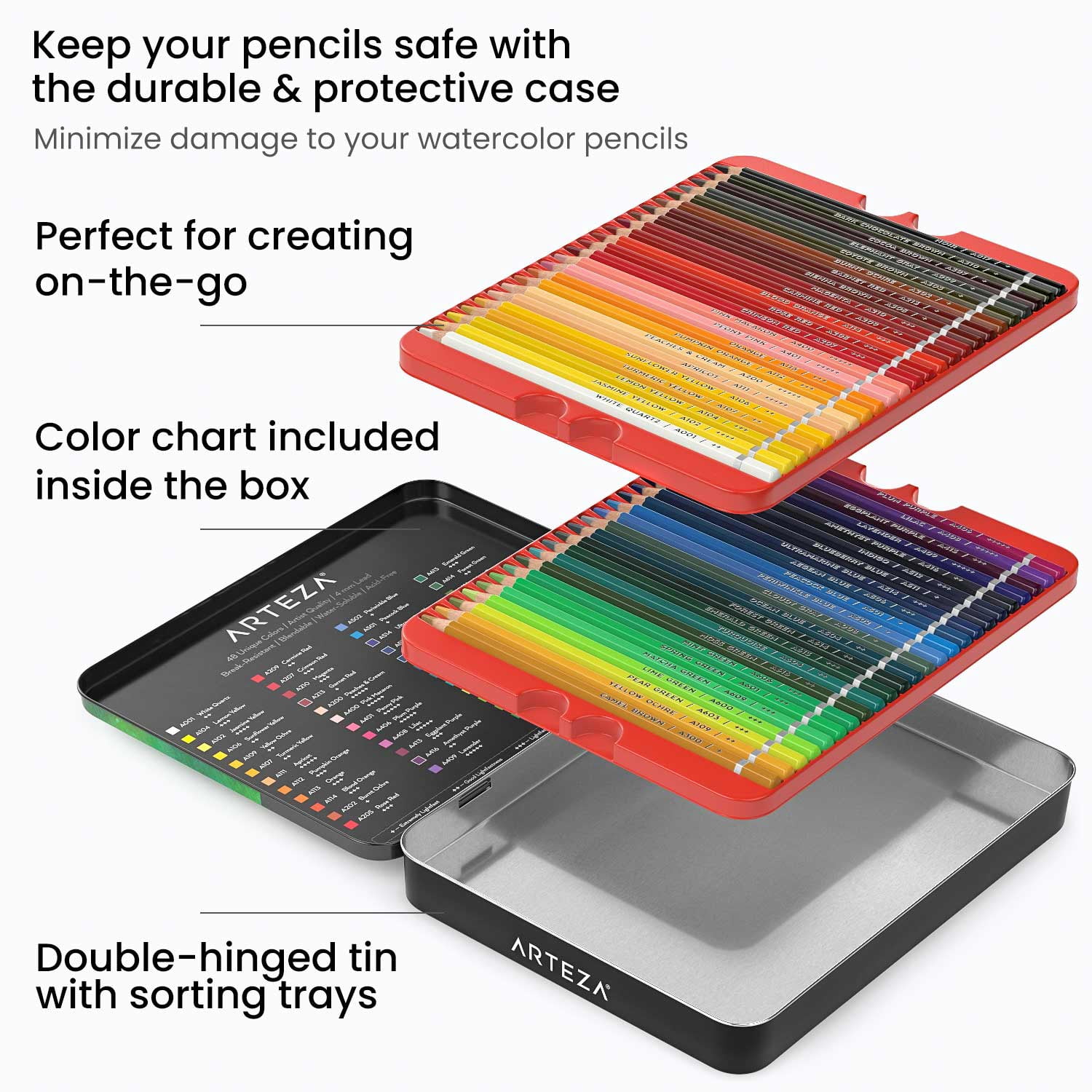 Arteza Watercolor Drawing Art Set, 48 Watercolor Pencils and 10 Foldable Canvas Paper Sheets
