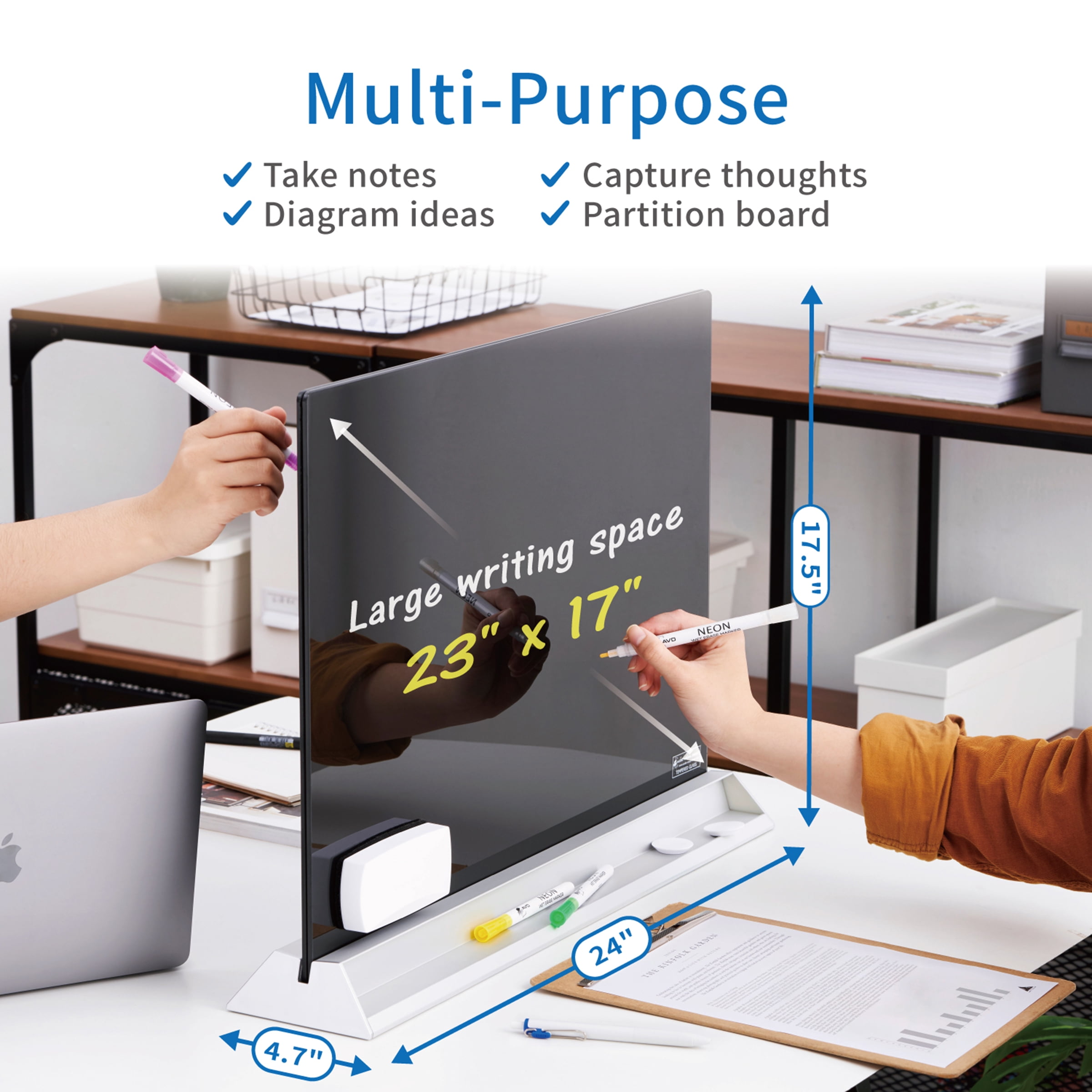 Audio-Visual Direct Magnetic Desktop Memo White Board for Reception & Office (Divider, Black)