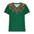 thumbnail image 5 of Womens V Neck T-Shirts Loose Fit Short Sleeve Flower Print Boho Tops Casual Summer Tee Tshirts (S, Army Green), 5 of 5