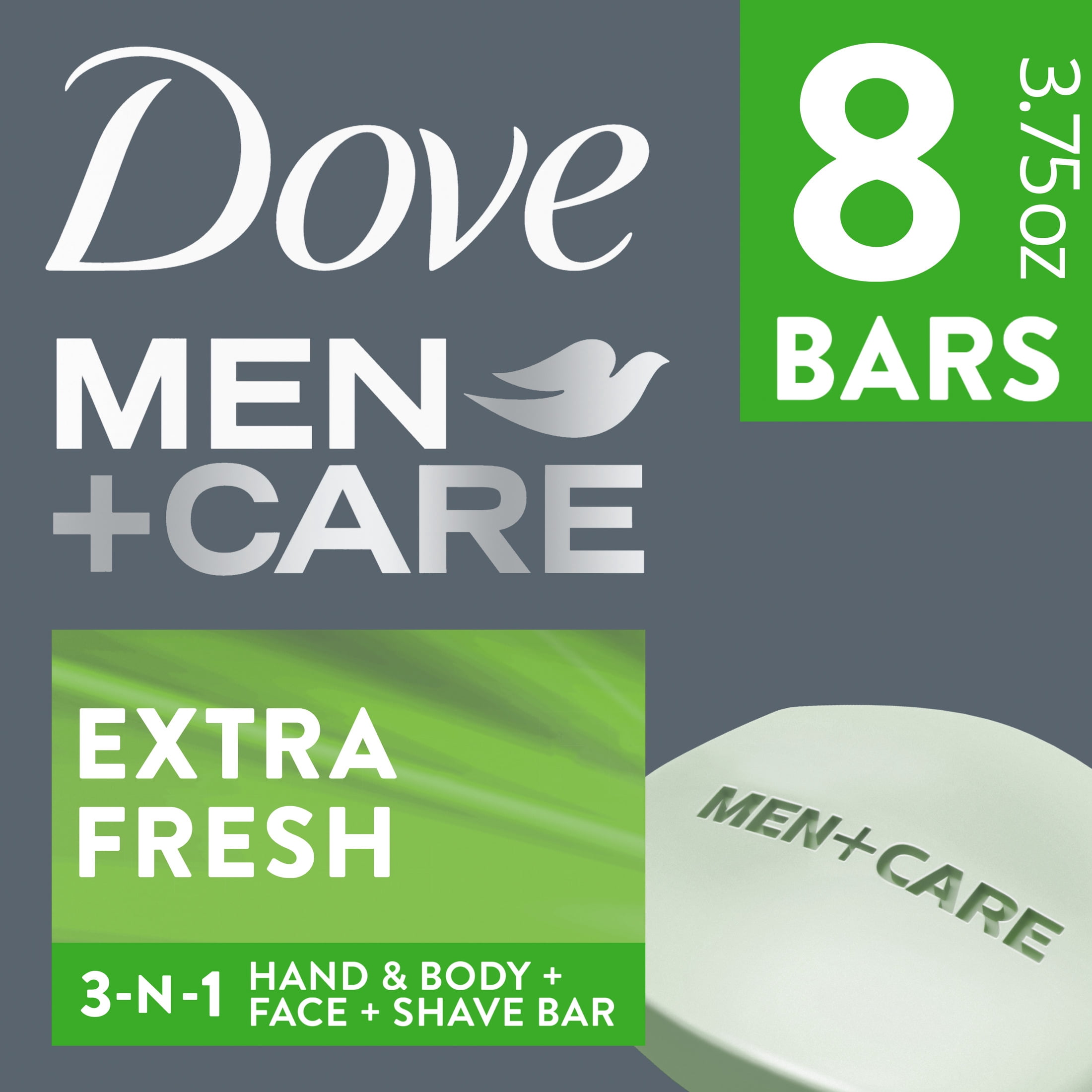 Dove Men+Care 3 in 1 Bar Cleanser For Body, Face, And Shaving To Clean And Hydrate Skin Extra Fresh Body and Facial Cleanser More Moisturizing Than Bar Soap, 3.75 oz 8 Bars