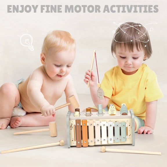Joyreal Wooden Toys for 18 Months Plus – Tap Toy with Xylophone and Fishing Game, Educational Toddler Activity for 18  Months, Christmas Birthday Gift