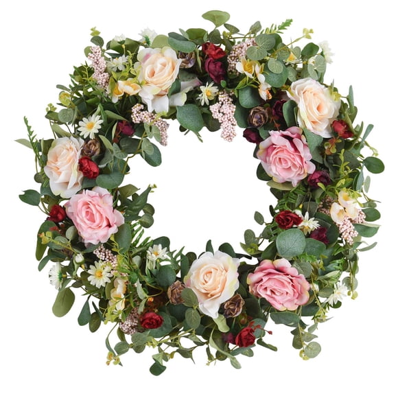 Corona WANNA-CUL de 61 cm con estampado floral rosa y eucalipto