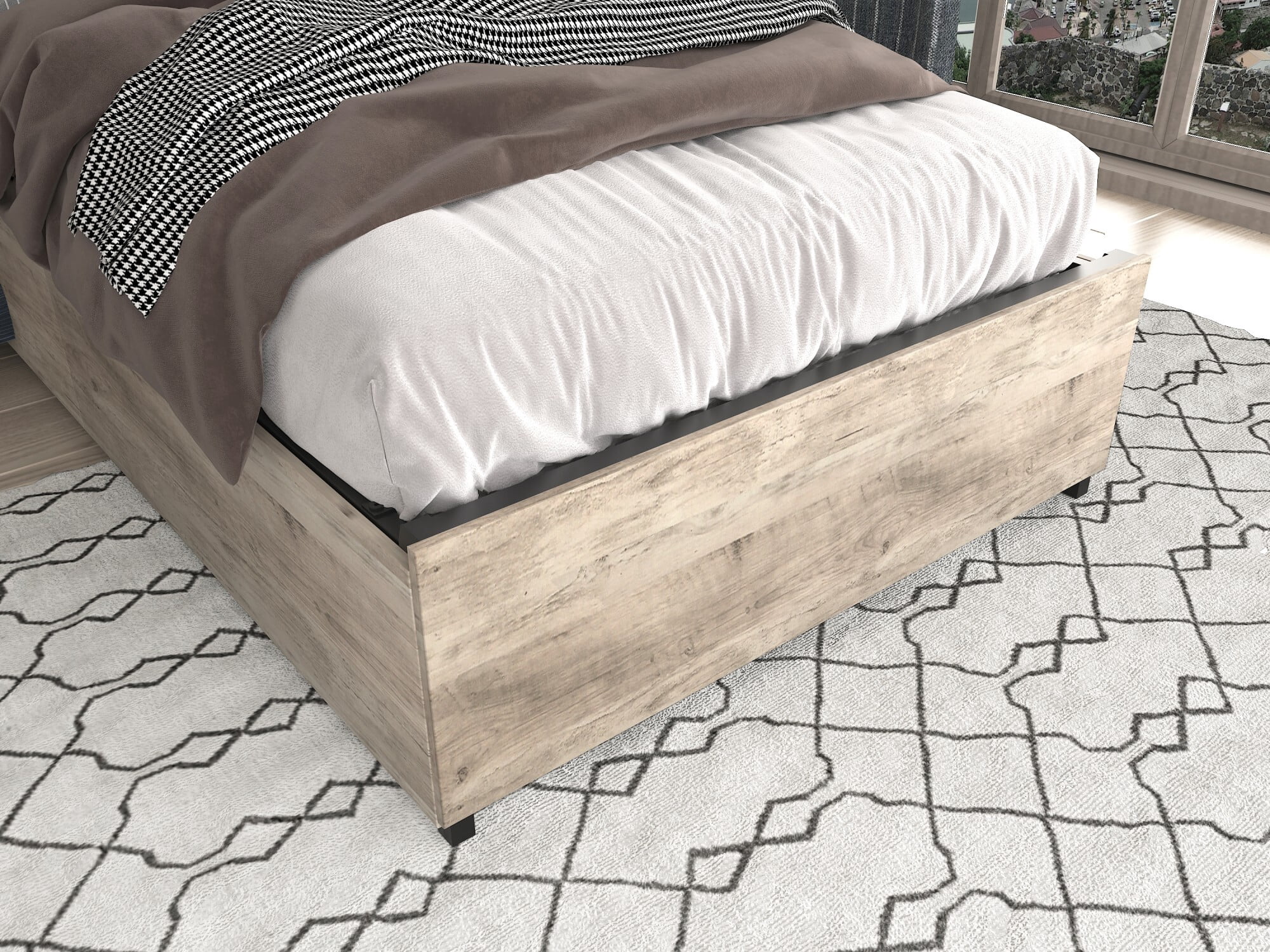 AENKYO Twin Size Bed Frame with 4 Storage Drawers, Headboard with Charging Station, RGB LED Lights, Wash Gray