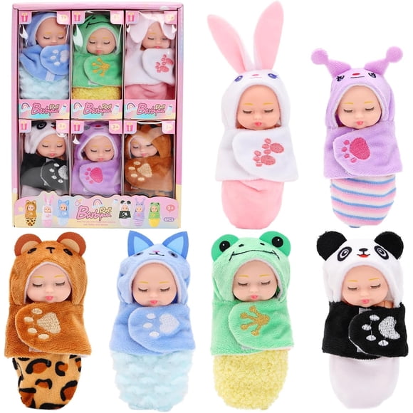 Set para bebés Toy Dolls Triamisus de 4 pulgadas con 6 sacos de dormir con animales