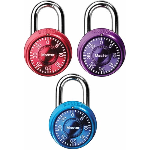 Assorted Colors 3 Pack Master Lock 1533TRI Locker Lock Mini Combination Padlock 