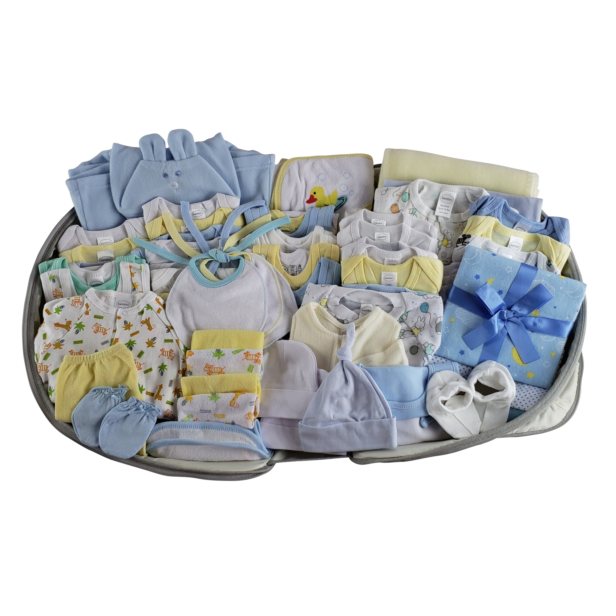 Bambini Baby Boys 62pc Clothing Starter Set with Diaper Bag, Blue, Newborn Baby