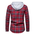 thumbnail image 4 of DDAPJ pyju Fall Fashion Shirts for Men 2023 Clearance, Men's Slim Fit Stretch Plaid Hoodie Long Sleeve Drawstring Flannel Shirt Jackets Casual Button Down Shacket Jacket, 4 of 9