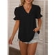 thumbnail image 3 of Blusas de gasa para mujer de manga corta casual con cuello en V Pom Pom Shirt Tops ropa suelta y fluida, 3 of 7