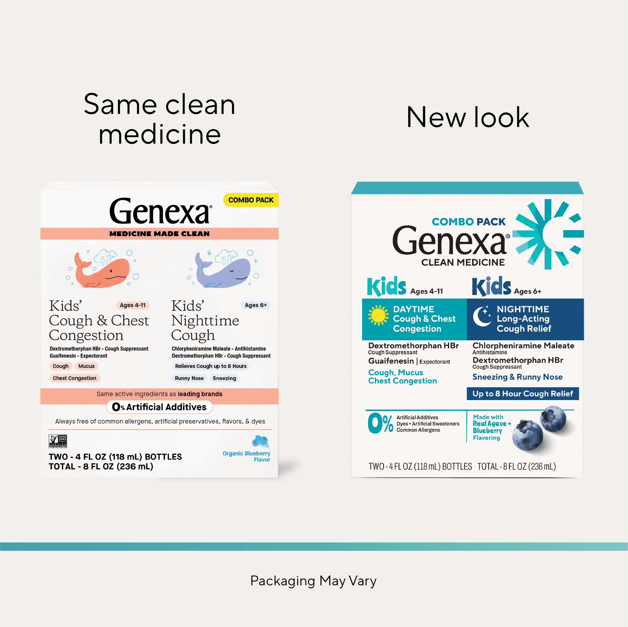 Genexa Kids' Day & Night Cough Combo Pack, Kids 6+, Blueberry Flavor, 4 fl oz
