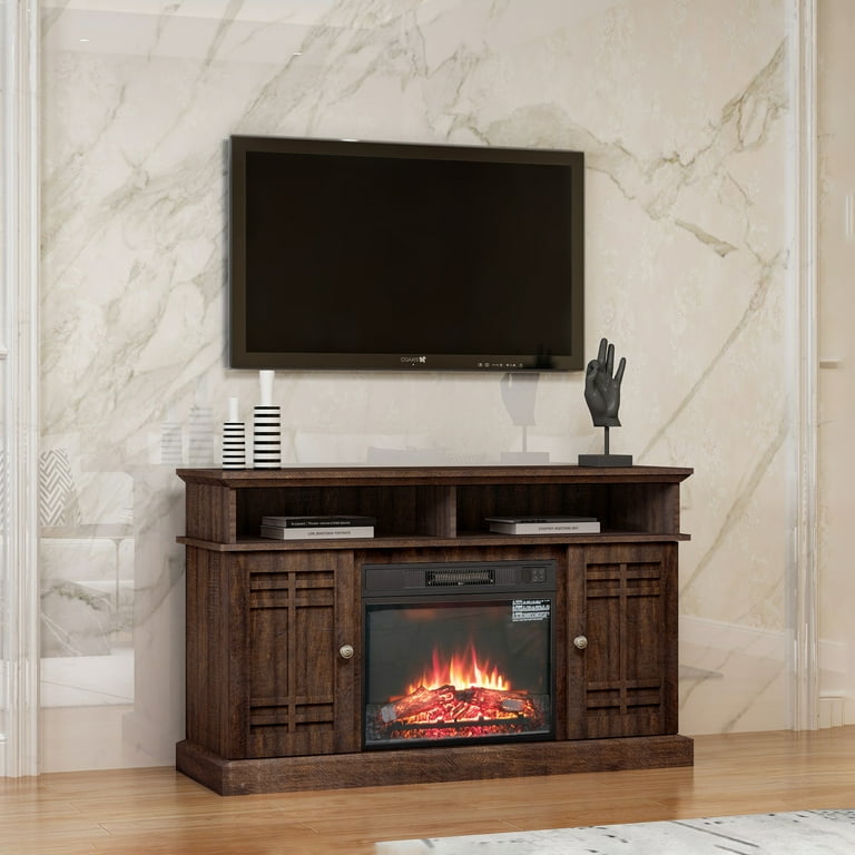 TV Stand with Fireplace for 55 TV 48 L Fireplace Entertainment Center Brown TV Cabinet Media Console W Large Storage Remote Control for