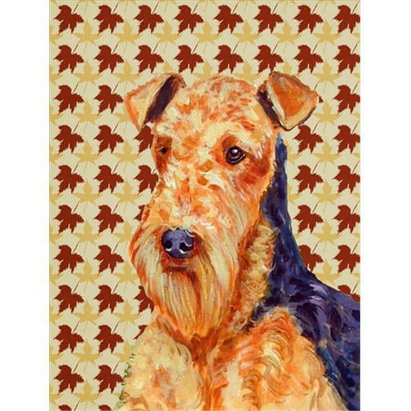 28 x 40 In. Airedale Fall Leaves Portrait Flag Canvas, House Size