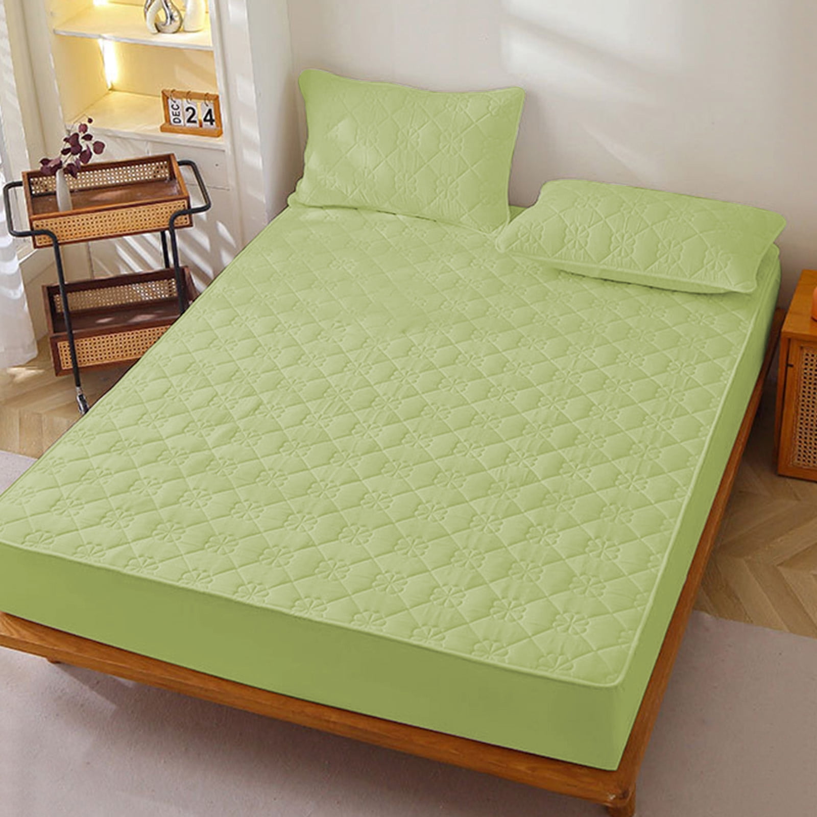 Quilted Fitted Sheet Mattress Protector Deep Pocket 120X200Cm Soft Breathable Microfiber Non Slip Elastic Bed Cover All Season Washable Mattress Pad For Home Hotel Dorm Use Comfortable Fit