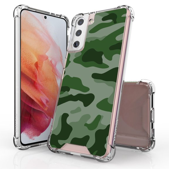 ANJ  Hybrid Slim Hard Back Cover Case Flexible Bumper for Samsung Galaxy S21 Plus - Green Camo