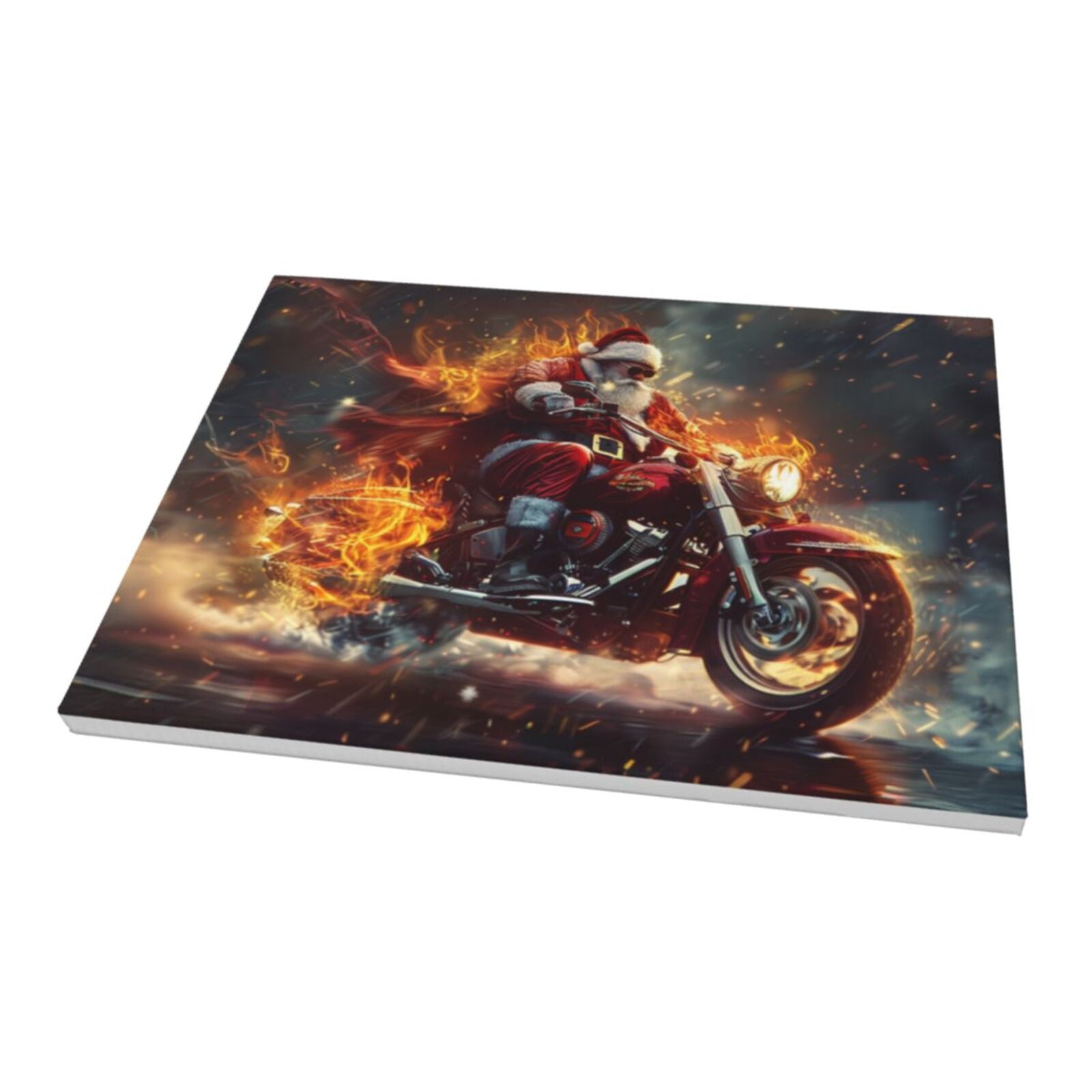 12x16 inch Frameless Wall Art Santa Claus Rides A Flame Motorcycle&nbsp;Prints,Man Cave,Tavern,Living Room Wall Art Decor Canvas Prints,Classic Santa Claus Rides Motorcycle&nbsp;Decor Poster Painting