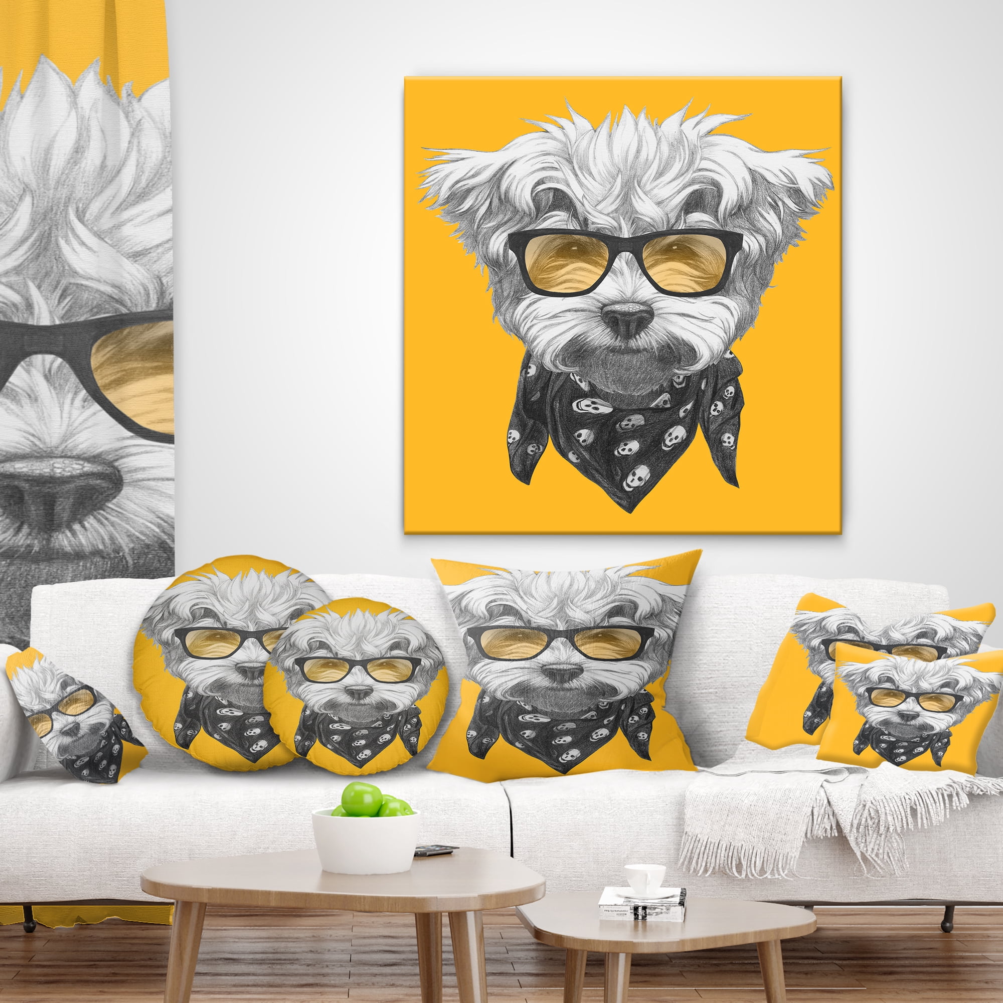 Designart Maltese Poodle with Sunglasses - Animal Throw Pillow - 18x18