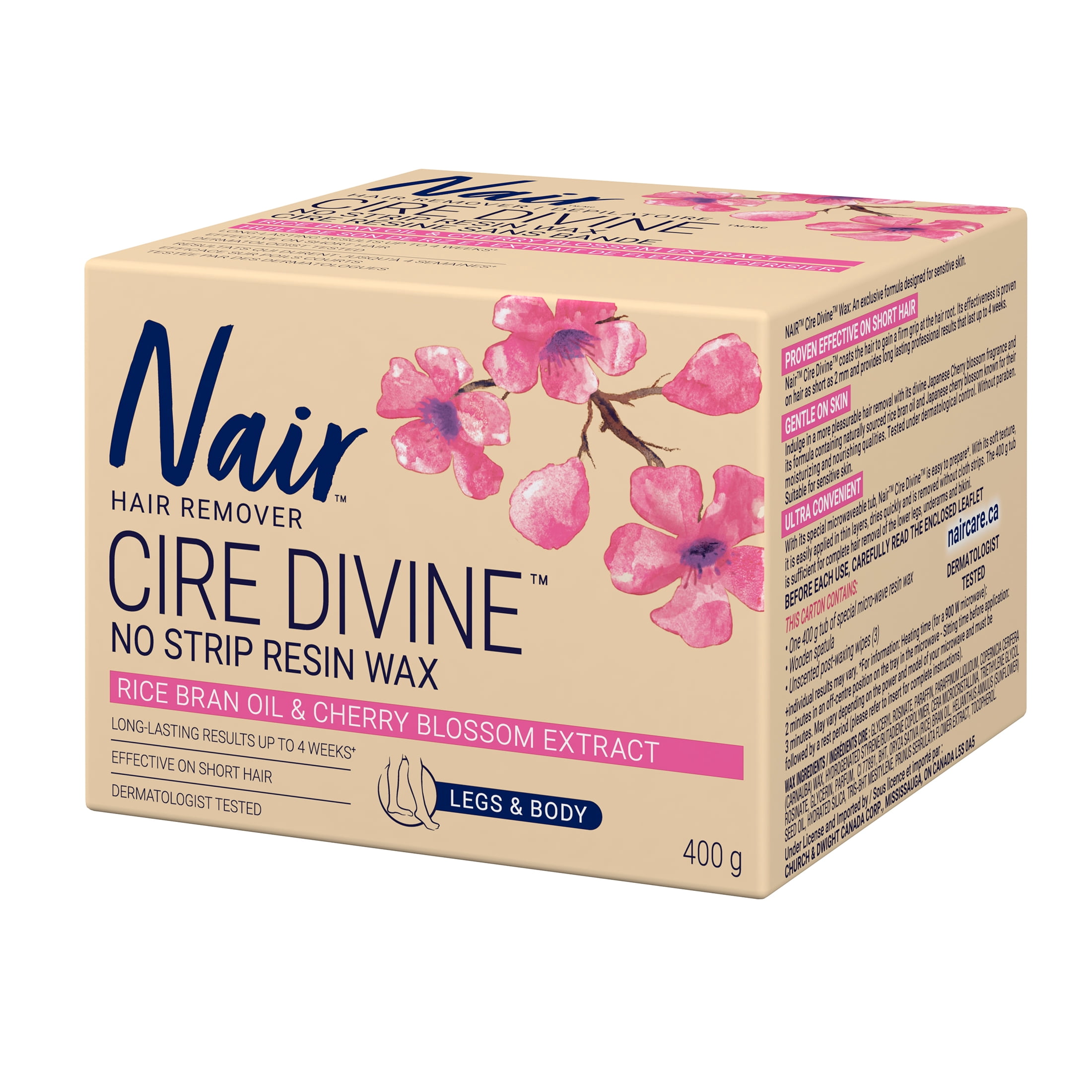 Nair Cire De Résine Allant Au Micro-Ondes Cire Divine Pour Les Jambes Et Le Corps Avec Fleur De Cerisier Japonais Et Huile De Son De Riz, 400g