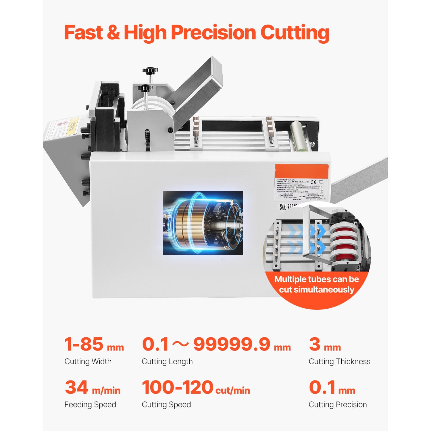 KFFKFF Automated Tubing Trimmer, Wire Pipe Slicing Equipment with 1mm-85mm Slicing Breadth, 0.1mm-99999.9mm Length, Auto Tubing Trimmer for Heat Contracting Tube, Fiberglass Tube, Wire