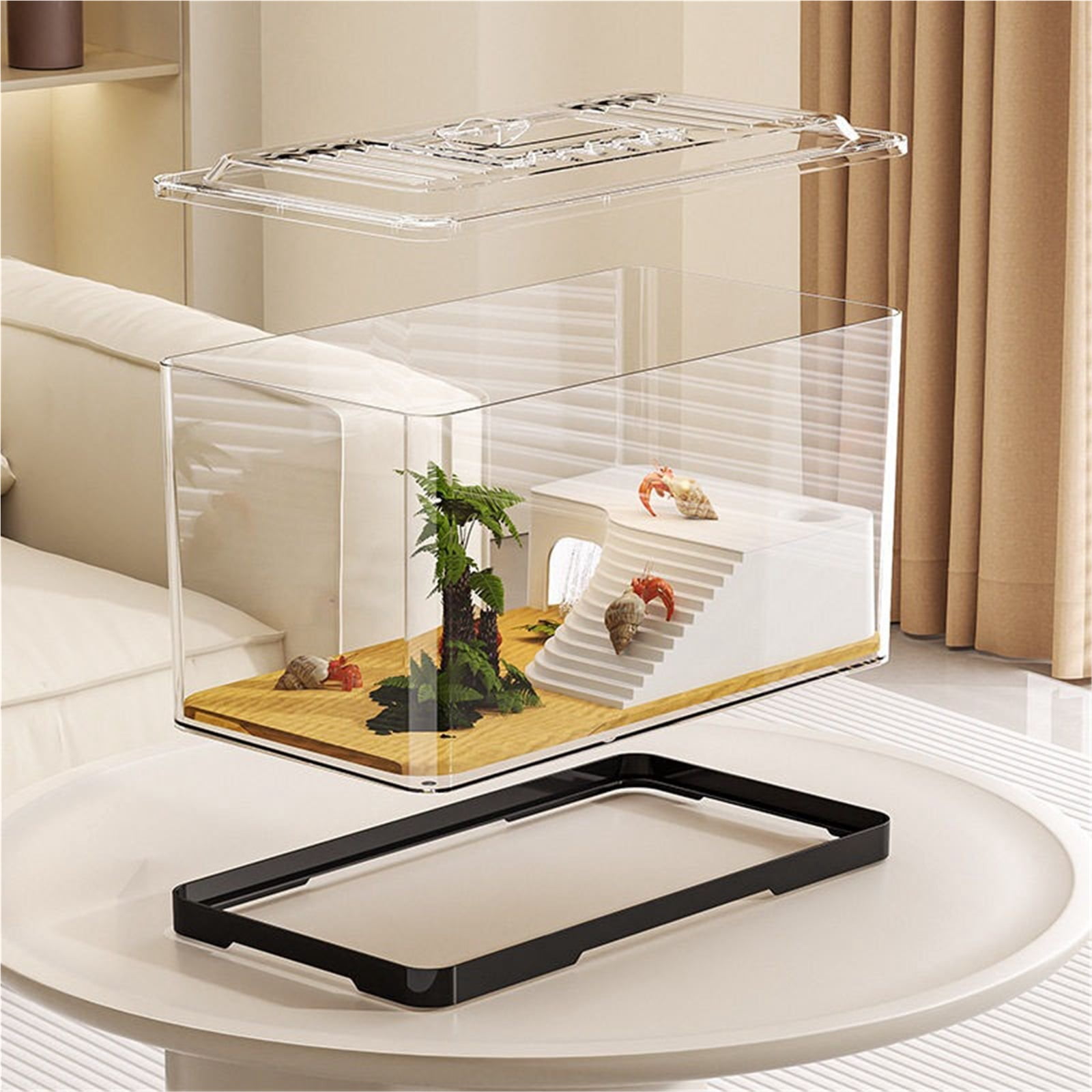 Transparent Turtle Viewing Tank - Desktop Aquarium for Feeding and Observation