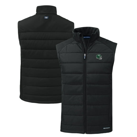 Men's Cutter & Buck  Black New York Jets Helmet Evoke Hybrid Eco Softshell Recycled Full-Zip Vest
