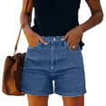 thumbnail image 6 of Cagogo Women Plus Size High Waisted Short Jeans with Pockets Casual Regular Fit Beach Shorts Summer Denim Bottoms, Light Blue L, 6 of 9